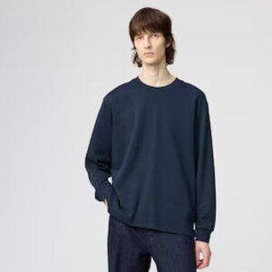 Uniqlo AIRism Cotton Blend Crew Neck Long Sleeve Tee T-Shirt M, Black